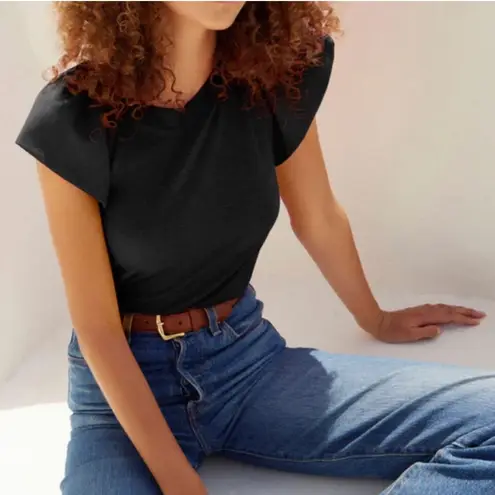 Nation Ltd NWT Lorna Black Short Flutter Sleeve Pima Cotton Ruffle Top Medium