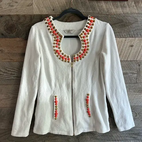 Boston Proper Orange and White Blazer with Embellished. Exclusive of trims