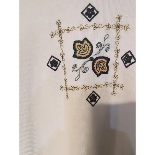 Logix Women's Large Sweater, Vintage Floral Embroidered Beaded Sweater, Flower White Size 12