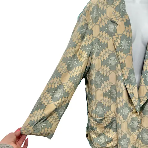 Vintage 80s Alfred Sung 100% Silk Aztec Tan Sage Green Boxy Blazer Size L *GOOD* Size L