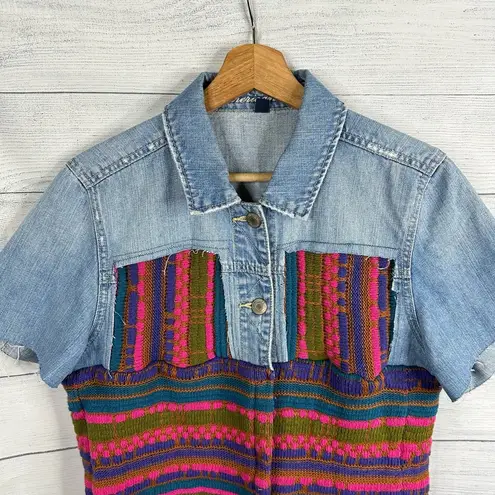 Vintage Womens size XL Handmade Reworked Denim Jean Knit Cardigan Jacket