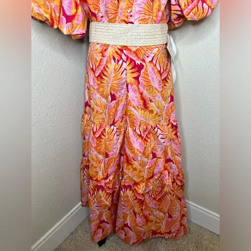 Gibson Latimer Gibson & Latimer Tropical Pink & Orange Puff Sleeve Maxi Dress Size XL - Image 14