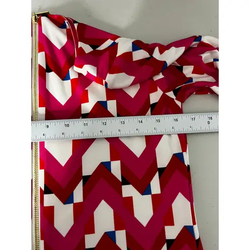 Eliza J Red Geometric Print Short Sleeve Knee Length Shift Dress Size 6P