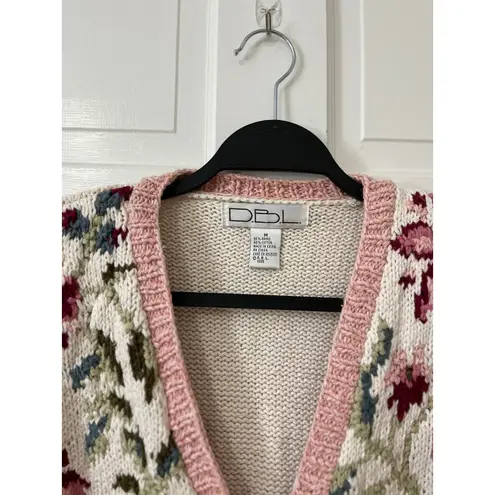 VTG Chunky Floral Embroidered Cardigan M Cottagecore Grannycore Boho 90's NWT Pink Size M
