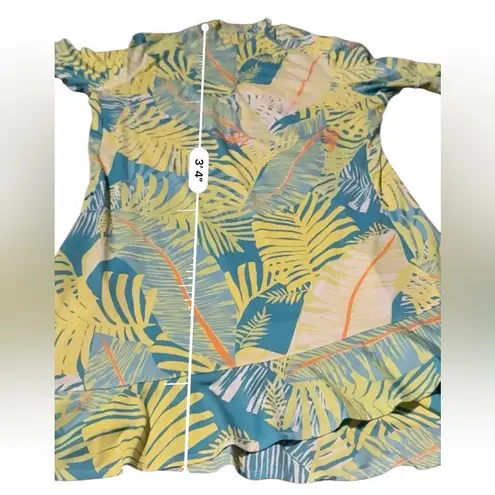 Tail Green & Blue Tropical Palm Tree Print Short Sleeve Activewear Dress Sz XL