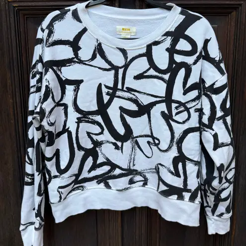 Maeve by Anthropologie Graphic Heart Print Sweatshirt White Black XS
