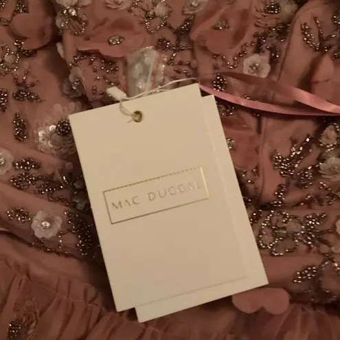 Mac Duggal NWT Embellished Illusion Cap Sleeve Column Gown Pink 2