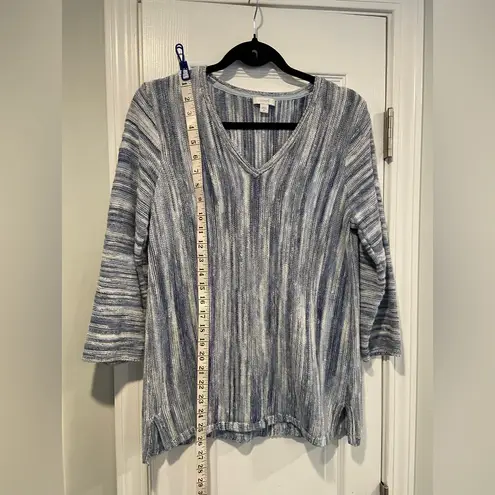 J. Jill Size M Blue White V Neck Long Sleeve Lightweight Split Hem Sweater Size M