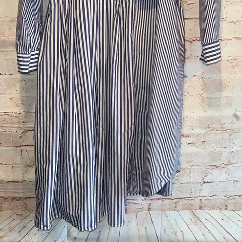 Max Mara weekend Dress striped cotton 4 stand up collar blue white belted pockets