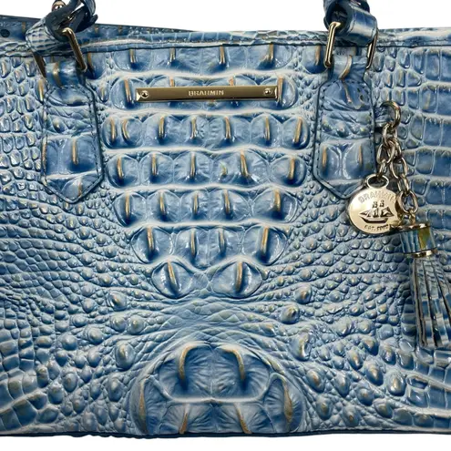 Brahmin Mini Asher Tote Satchel Bag Melbourne Cerulean Blue Croc Embossed