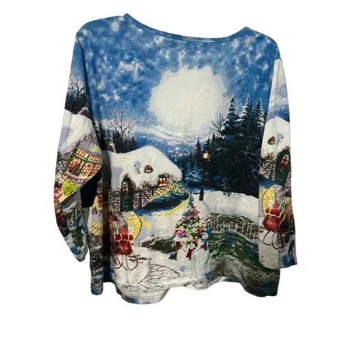 Collections Etc Women's Christmas Winter Scene Bedazzled Shirt Sz XL Festive Blue