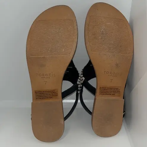 Torgeis Vega Beaded Thong Sandals w Ankle Strap Black Leather India Women’s 7