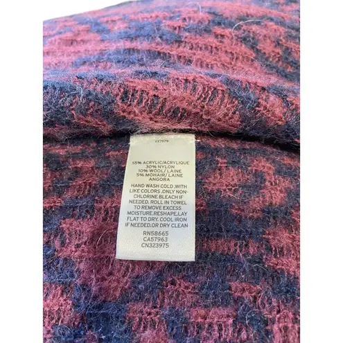 Caslon Y2K Southwestern Print Fringe Trim Cardigan Navy Blue Size L Mohair Wool