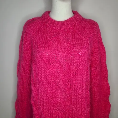 Vintage Wool Fisherman Sweater Womens Xl Pink Cable Knit Made In Greece