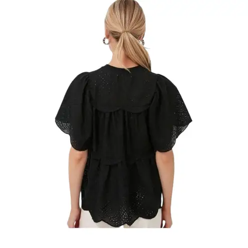 Tuckernuck Pomander Place Black Emi Flutter Sleeve Blouse Size XS