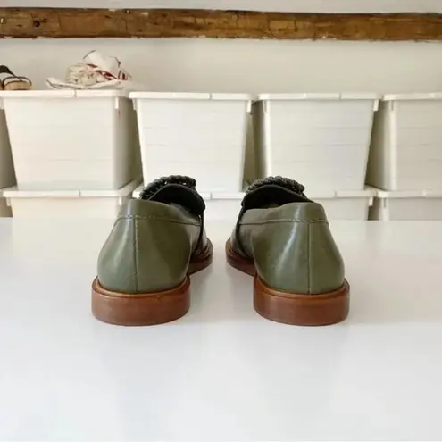 Schutz Rhino Leather Loafer Flats in Military Green NWOB Size 8.5 Retail $178