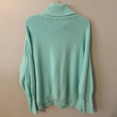 a.n.a Turtle Neck Cable Knit Aqua Blue Sweater, Large