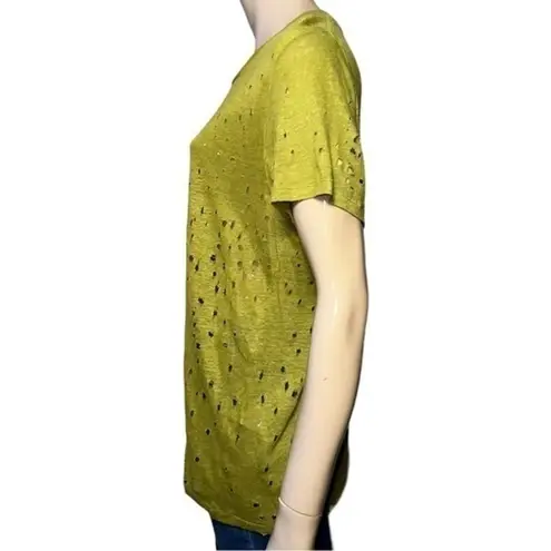 IRO  Jeans Women’s Size S Grass Green Linen Distressed Short Sleeve Tee T-Shirt