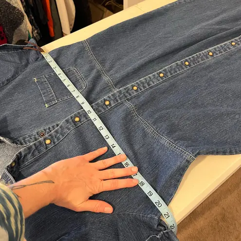 White Stag Vintage 90s Cotton Denim Pearl Snap Button Down Short Sleeve Dres Size 12/14