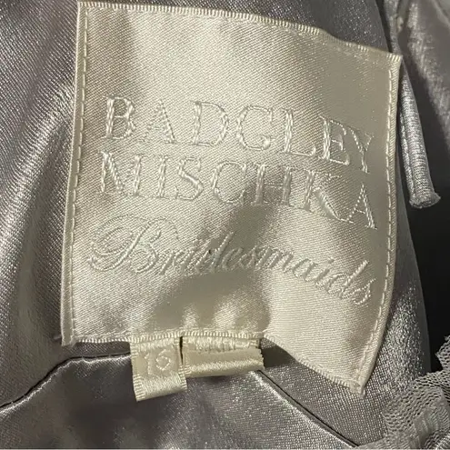 Badgley Mischka Mini Dress 16 Grey Chiffon Embellished Prom Bridesmaids Wedding