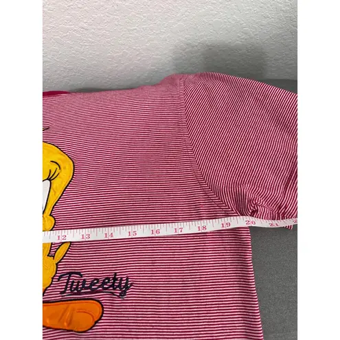 Warner Brothers Vintage Warner Bros Red White Tweety Bird Striped Short Sleeve Womens T-shirt L