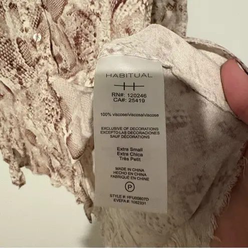 Habitual Rae Snake Print Button Front Shirtdress tan beige size XS