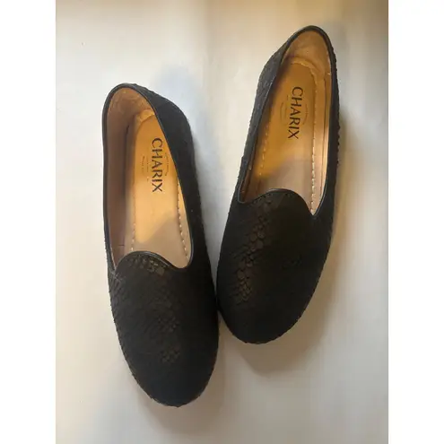 Charix Women's Wild Black Slip On Flats Size 8 Textured Leather