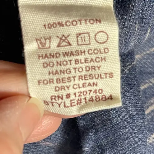 Mystree Boho Bohemian Women’s Shirt Denim Rustic Worn Look Bell Sleeves Sz L NWT