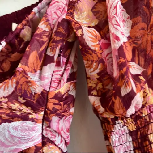 WAYF Dress Rosie Dress Red Roses Floral Asymmetrical Hem Puff Sleeves Sz S NWT