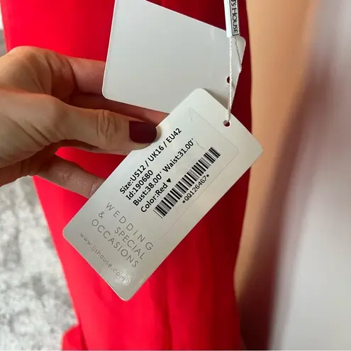 JJ's House Red Off the Shoulder Sheath/Column Maxi Chiffon Bridesmaid Dress NEW