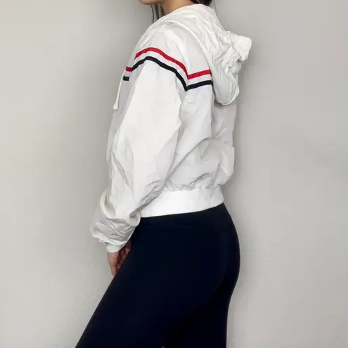 John Galt White Red & Blue Striped Windbreaker Zip-Up Hooded Drawstring Jacket