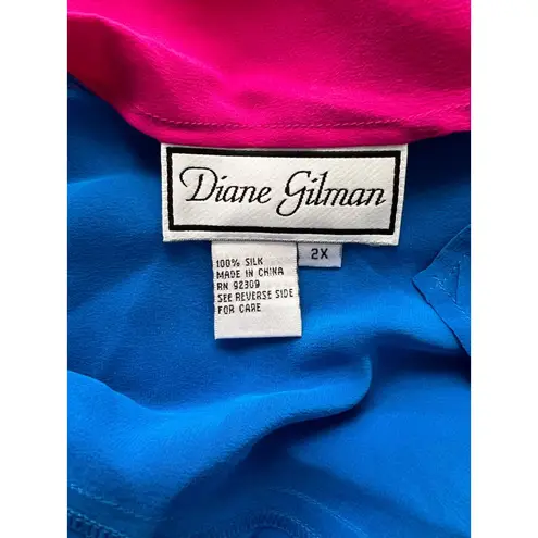 Diane Gilman Vintage 2X Vibrant Parrot & Jungle Sequin Silk Shirt Blouse