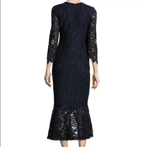 Alexis  Nadege Navy Crochet Lace 3/4-Sleeve V-Neck Midi Mermaid Dress Small Party