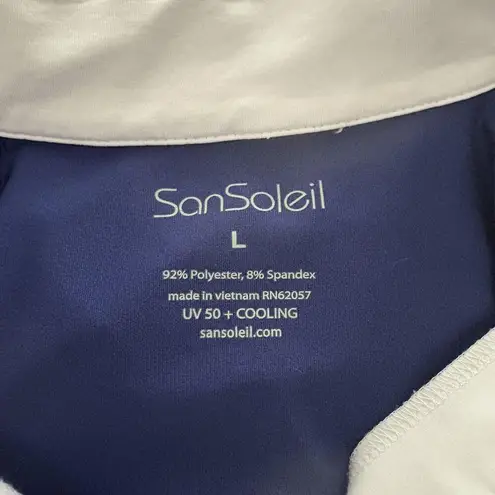 SanSoleil 1/4 Zip Pullover Womens Large Blue White Print UV 50 Golf Pickleball