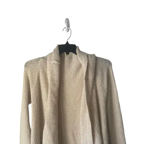 Beige Women's Size Large Draped Front Knit Open Front Long Cardigan Sweater