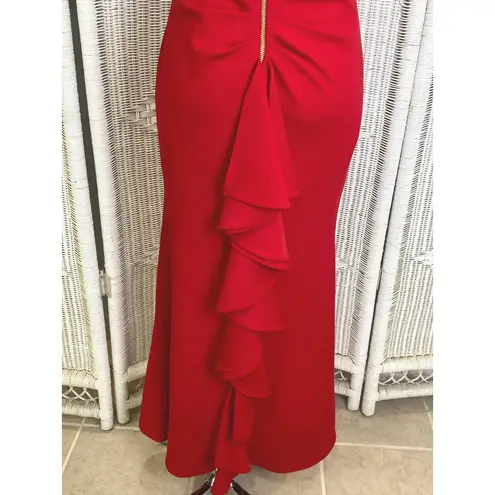 Betsy and Adam Betsy Adam Red Off Shoulder Ruffled Back Mermaid Gown Formal Evening Dress 6P