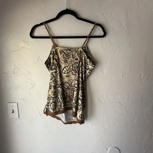 Weavers Girl Camisole Top M Boho Floral Lace Trim Y2K Retro Tank Top Babydoll Brown Size M