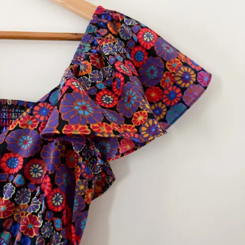 PINCH Floral Smocked Maxi Dress Cut Out mosaic Size M Red Size M