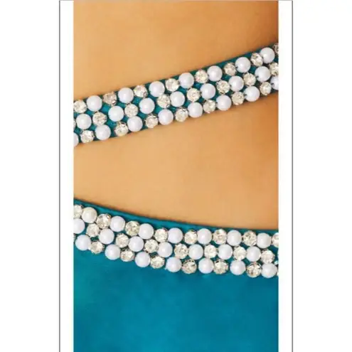 Yaura Fife Satin Crystal Waist Cut out Skirt in Blue XSmall New Womens Midi Size XS