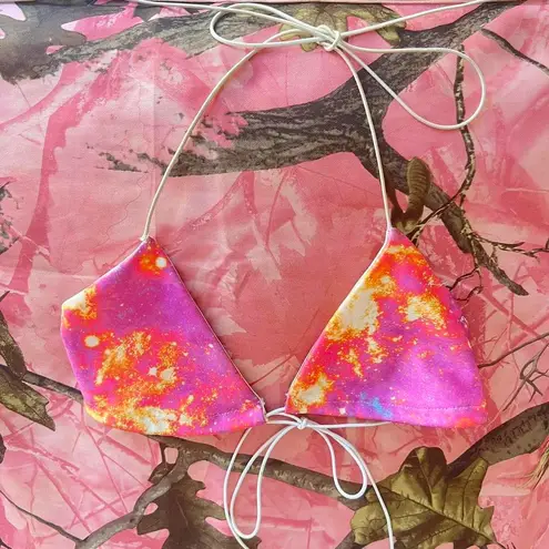 Boohoo y2k pink galaxy print bikini top 