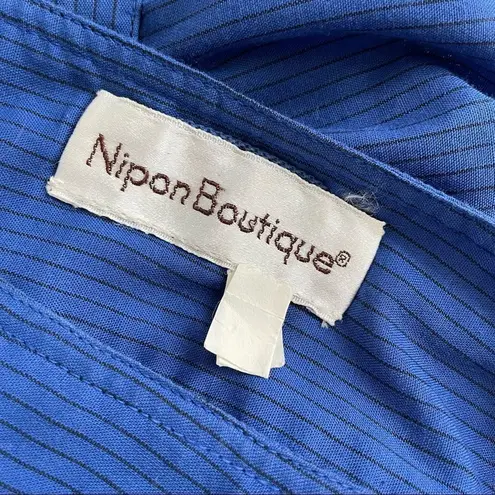 Vintage 80s Nipon Boutique 2pc Top Skirt Set Cobalt Blue Fine Black Stripe S