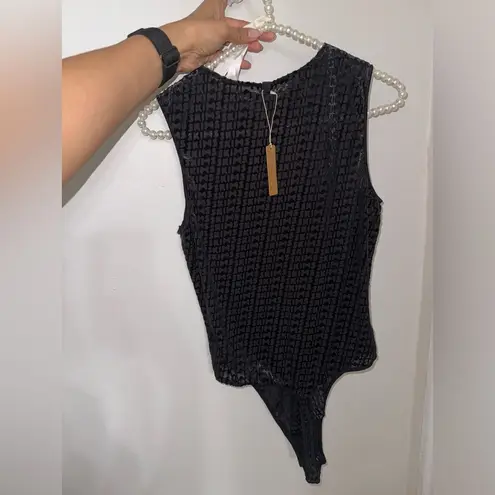 SKIMS Size XL SOOT Monogram Velour Detail Bodysuit Women's NWT Logo Sheer