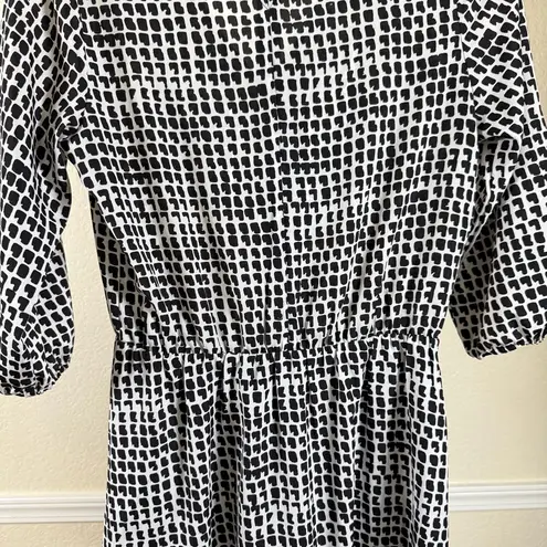 Collective Concepts Minimalist Boho Midi Dress Geometric Print 3/4 Sleeve Flattering Aesthetic XS