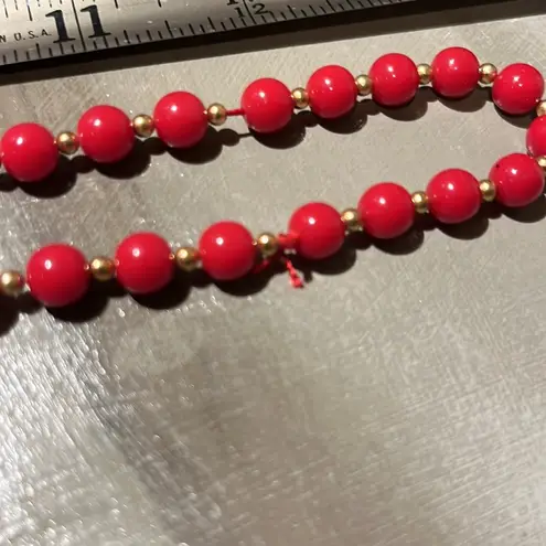 Monet  red and gold long beaded necklace vintage with gold clasp