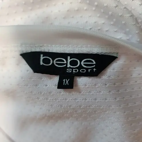 Bebe  Sport White & Black Mesh Logo Activewear Tee Size 1X