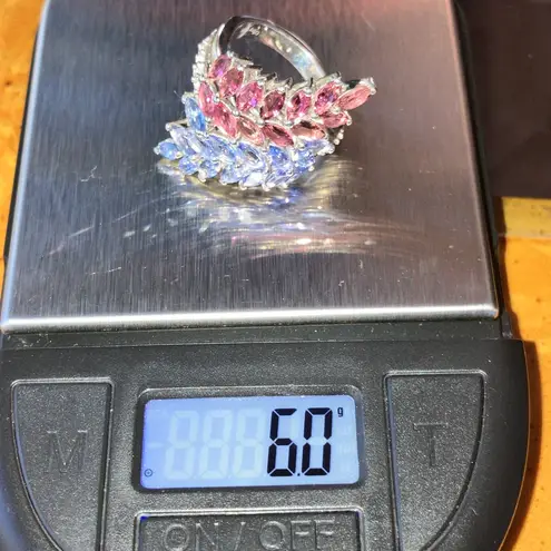 Natural Tanzanite Pink Tourmaline Sterling Silver Ring Size 6 Purple