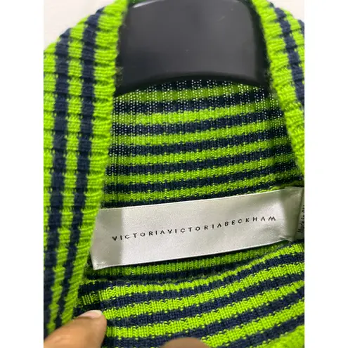 Victoria Beckham Striped Turtleneck Wool Pullover In Light Green Sz US 0