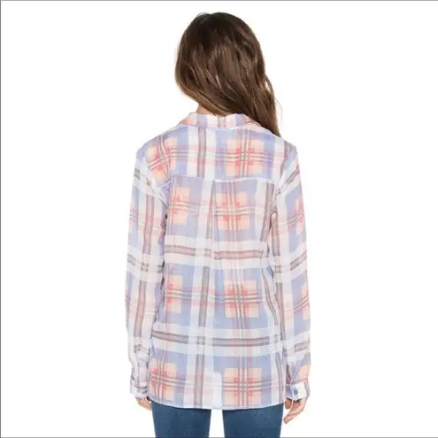 Michael Stars Blue / Orange Bikini Cove Yarn Dye Plaid Button Down Size Small