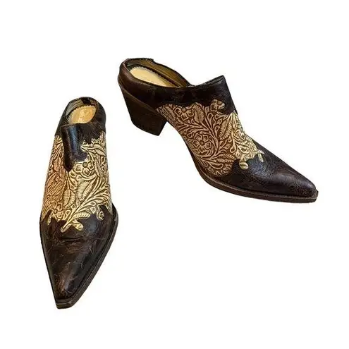 Corral Vintage Western Slip On Tooled Leather Mules, Sz 7.5
