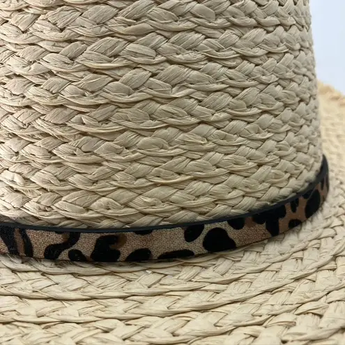Screamer Straw Fedora‎ Hat Leopard Print Band Frayed Brim Summer Beach Tan - Image 5